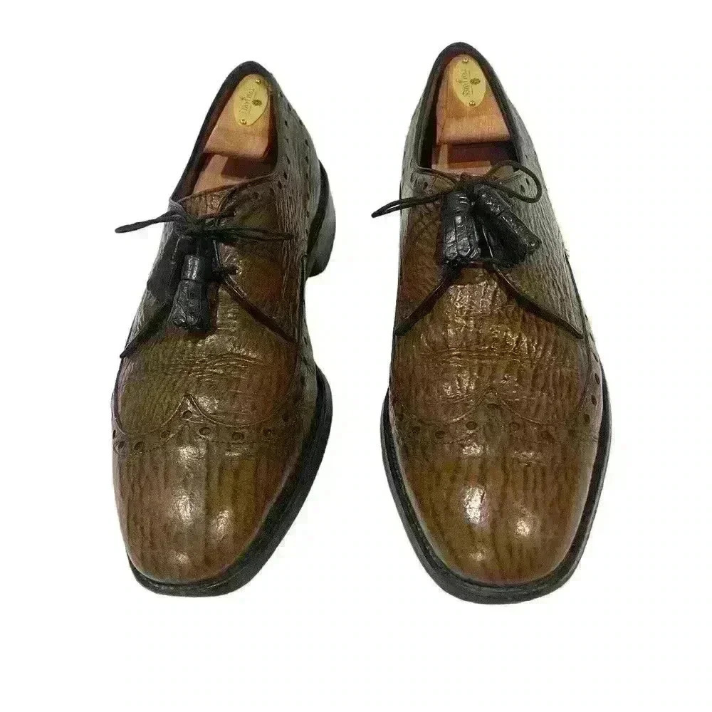 VTG Allen Edmonds Nassau Brown Sharkskin Mens Wingtip Brogue Oxford Sz 10.5/44.5 - Picture 3 of 16
